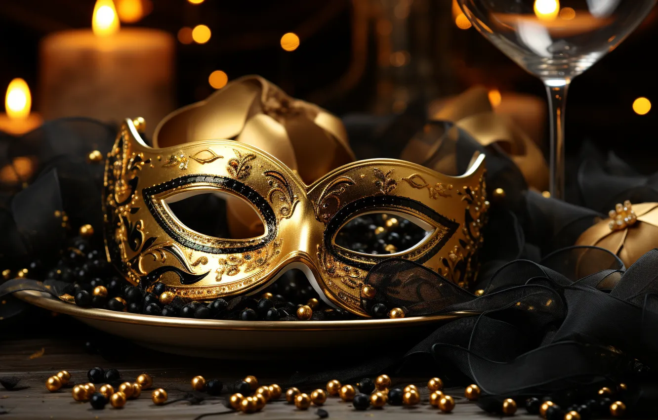 Photo wallpaper holiday, wine, glass, new year, mask, Christmas, alcohol, champagne