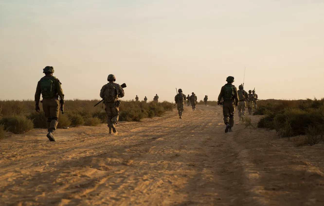 Photo wallpaper road, soldiers, hike, patrol