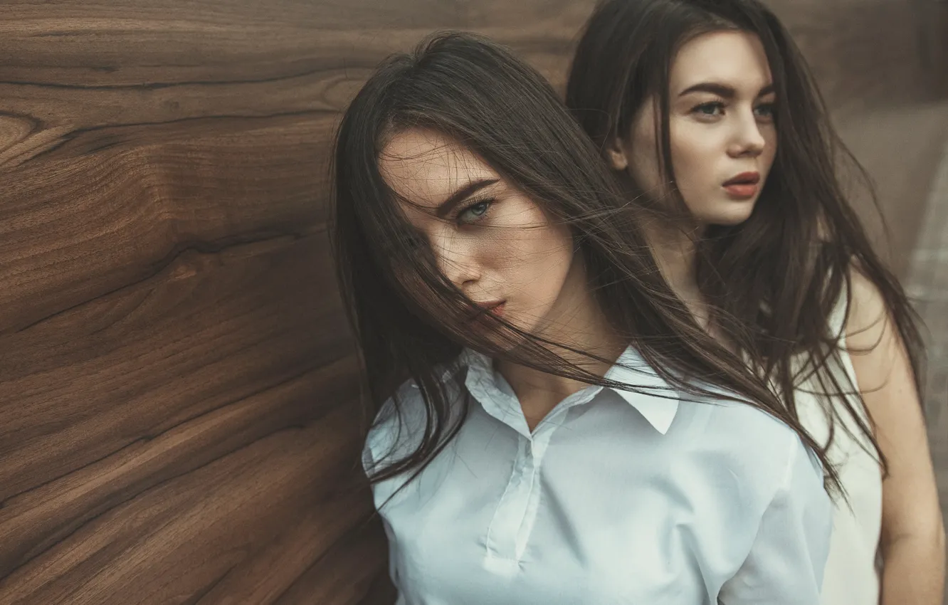 Photo wallpaper look, girl, hair, brown hair, sisters, Nikita Tarasov, Anastasia Kozlova, Masha Kozlova