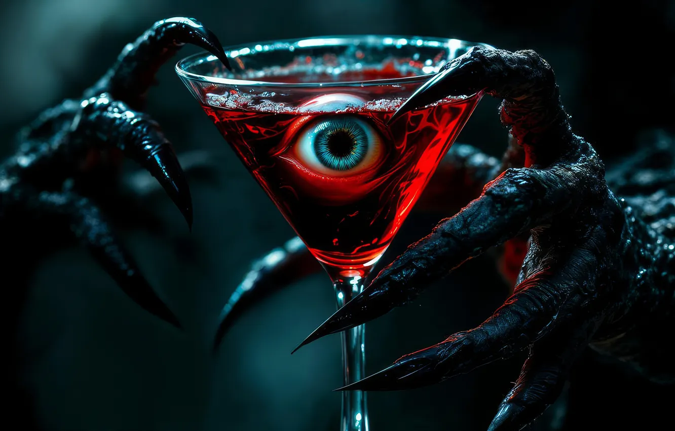 Photo wallpaper eyes, look, glass, hands, claws