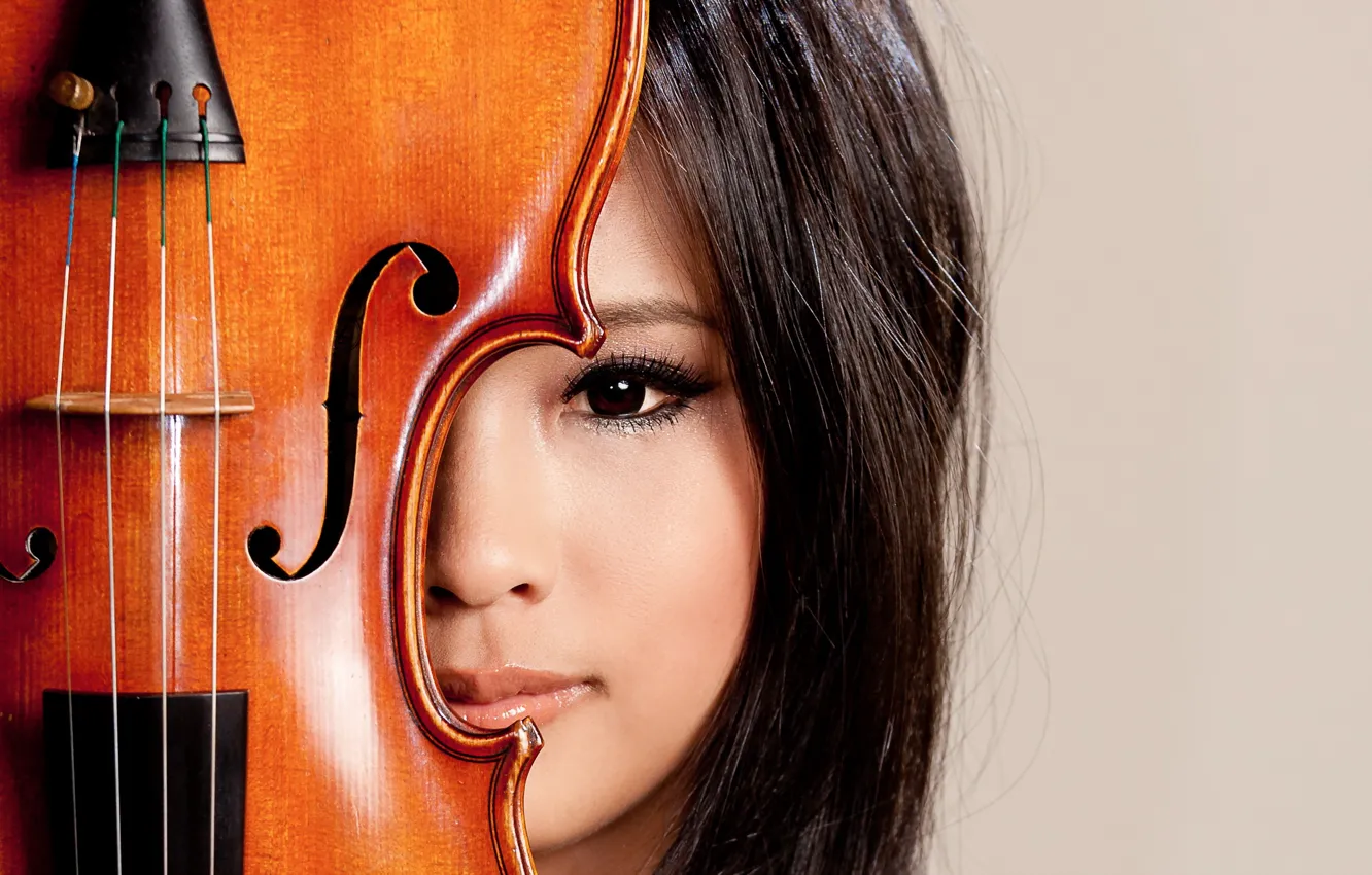 Photo wallpaper look, girl, music, violin, Asian