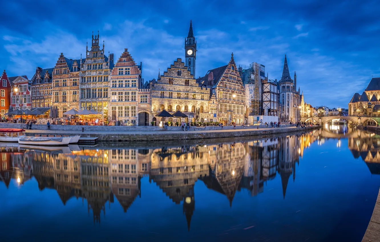 Photo wallpaper reflection, river, building, home, Belgium, architecture, promenade, Belgium