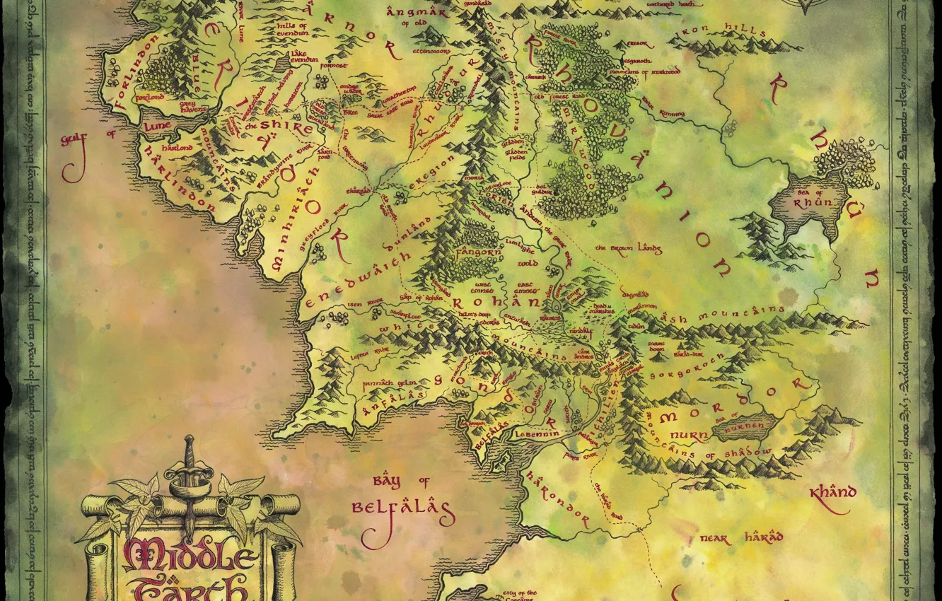 Photo wallpaper map, lord of the rings, middle earth, John Ronald Reuel Tolkien, of middle-earth