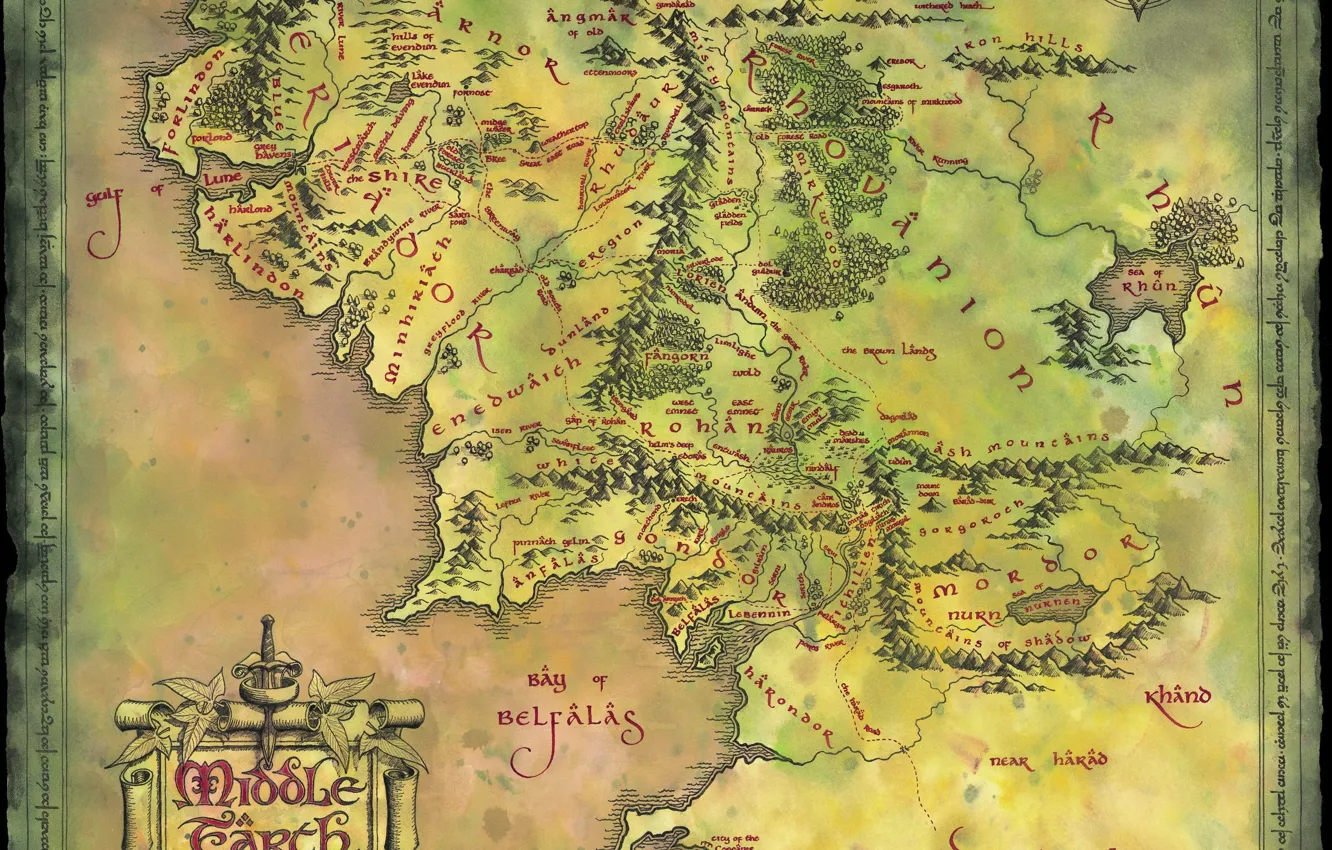 Photo wallpaper map, lord of the rings, John Ronald Reuel Tolkien, Middle earth, Middle Earth