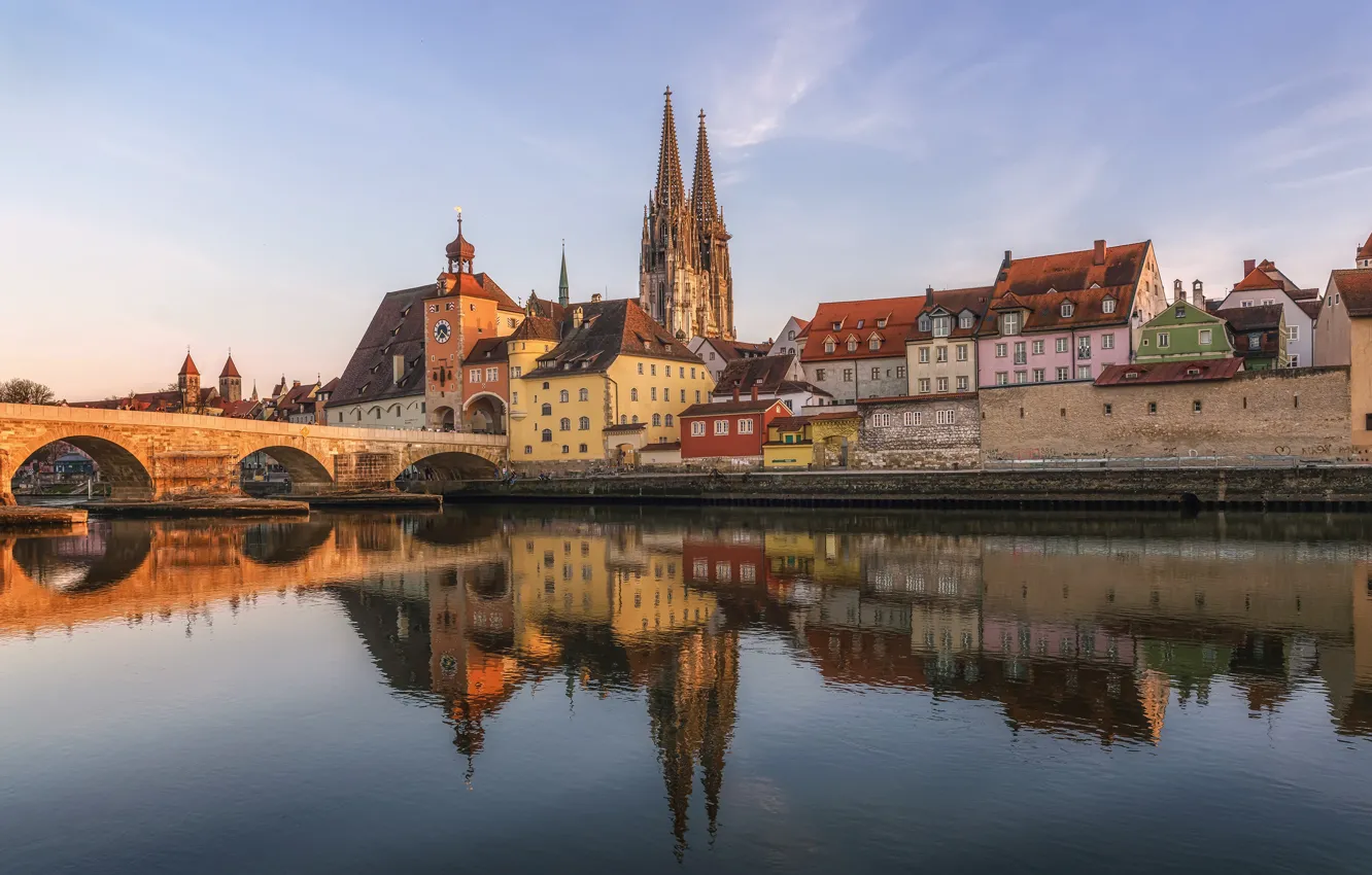 Photo wallpaper bridge, river, Germany, Bayern, Regensburg