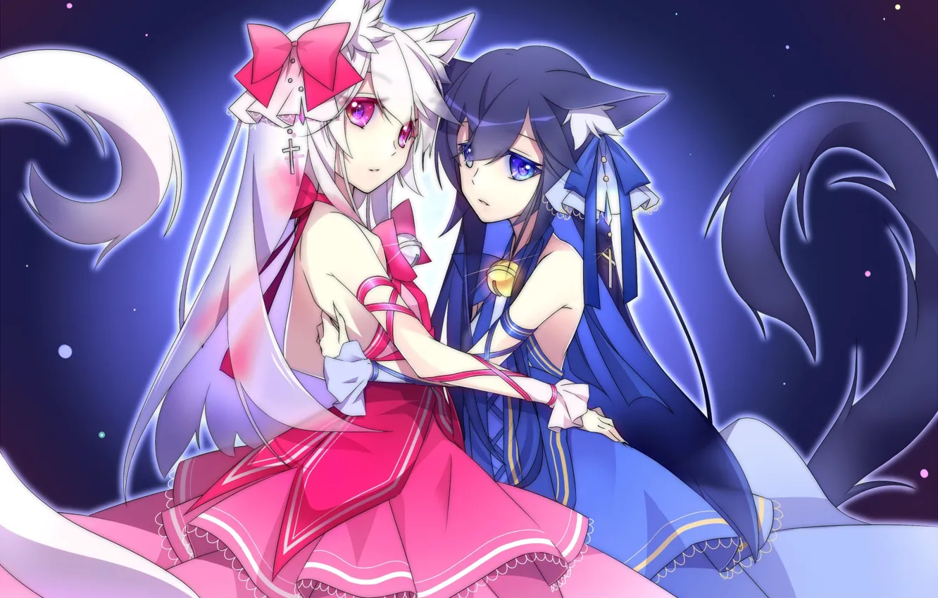 Photo wallpaper girls, anime, art, tail, bow, ears, kawasaki toiro