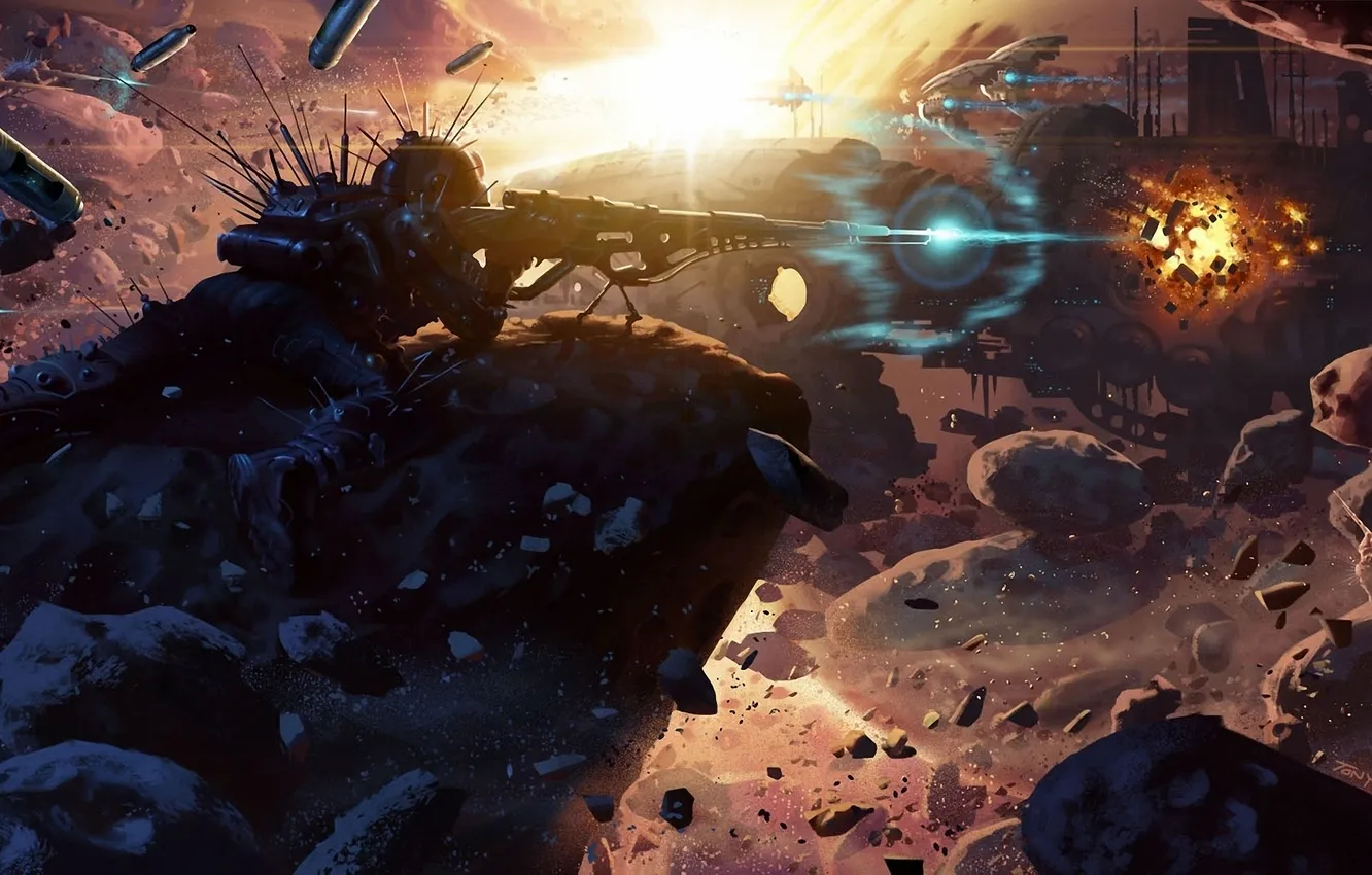 Photo wallpaper weapons, people, ship, art