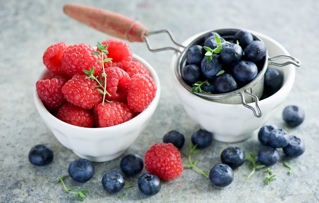 Photo wallpaper berries, raspberry, blueberries, leaves, blueberries, Anna Verdina