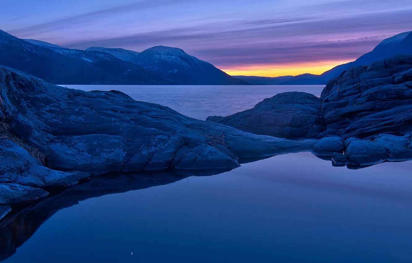 Photo wallpaper sunset, mountains, Norway, Norway, the fjord