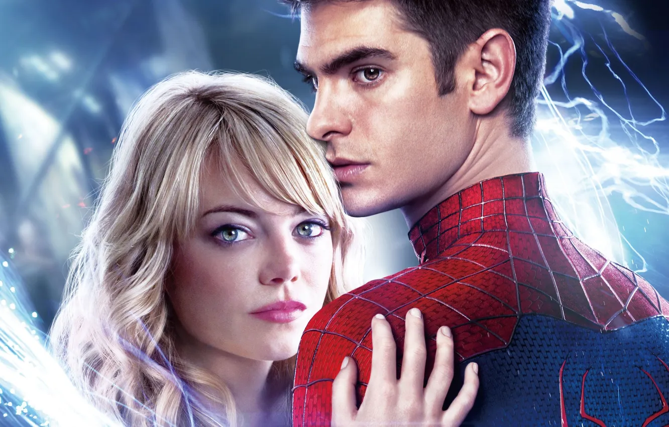 Photo wallpaper blonde, costume, Emma Stone, Andrew Garfield, New spider-Man, Andrew Garfield, Emma Stone, The Amazing Spider-Man …