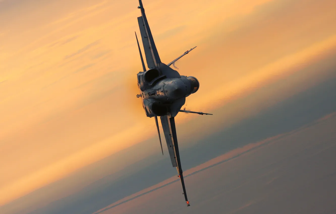 Photo wallpaper sunset, fighter, flight, multipurpose, Hornet, F-18