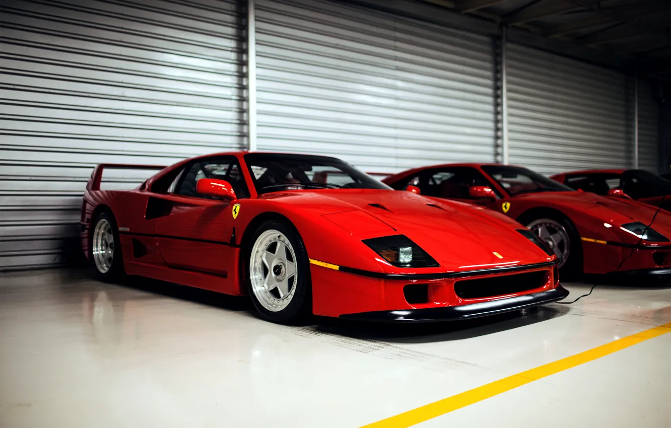 Photo wallpaper Ferrari, supercar, red, F40, Ferrari, red, frontside