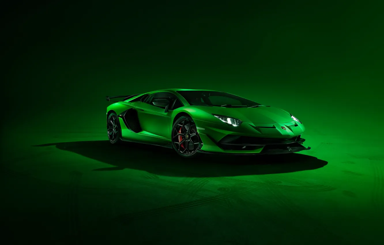 Photo wallpaper Lamborghini, Green, Front, Aventador, Supercar, SVJ