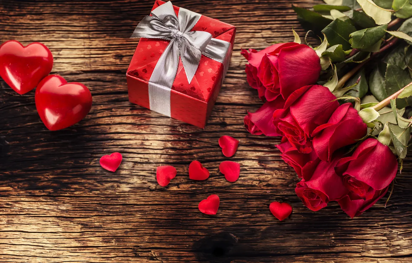 Photo wallpaper love, flowers, gift, romance, heart, roses, bouquet, love
