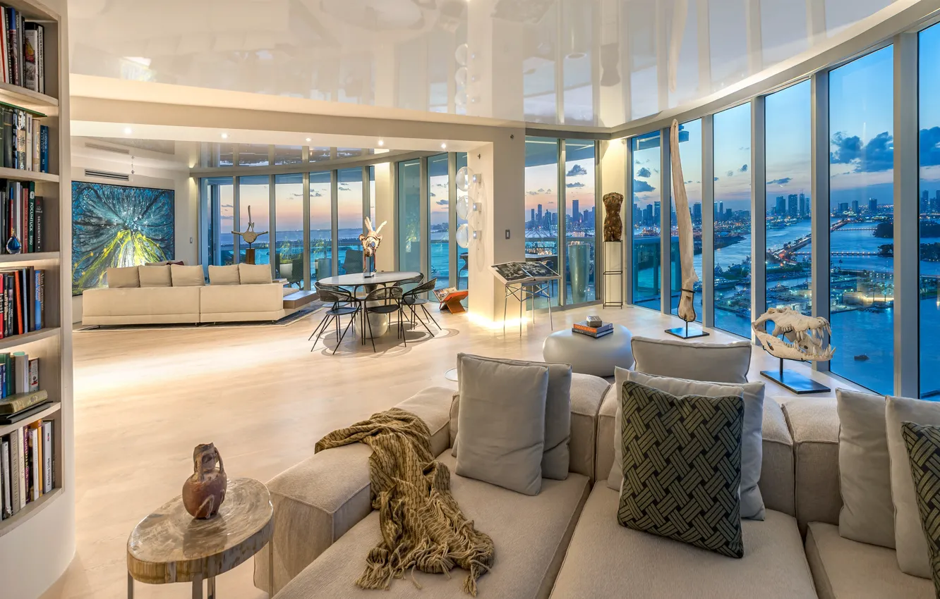 Photo wallpaper interior, penthouse, Miami, megapolis, living room