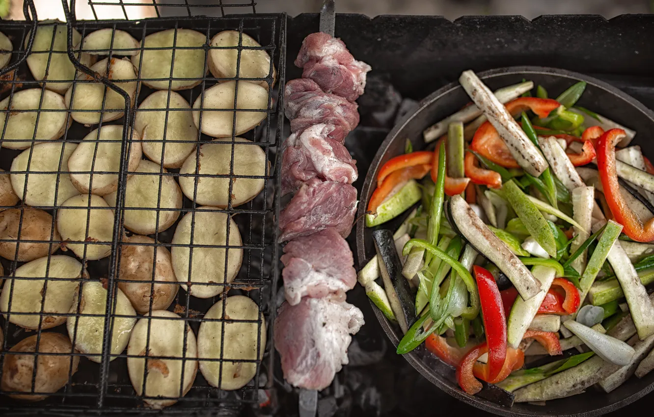 Photo wallpaper meat, vegetables, potatoes