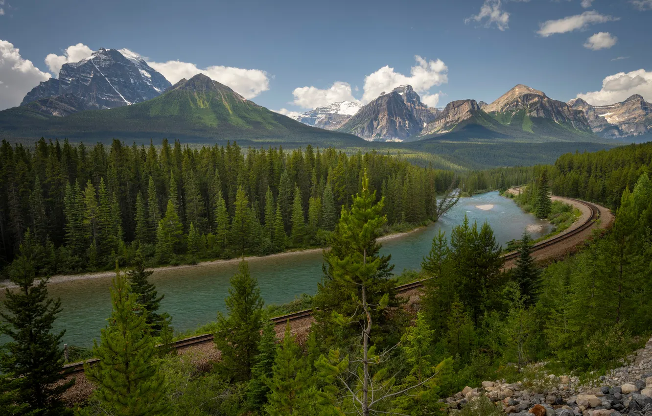 Photo wallpaper landscape, mountains, nature, river, Canada, parks, Banff