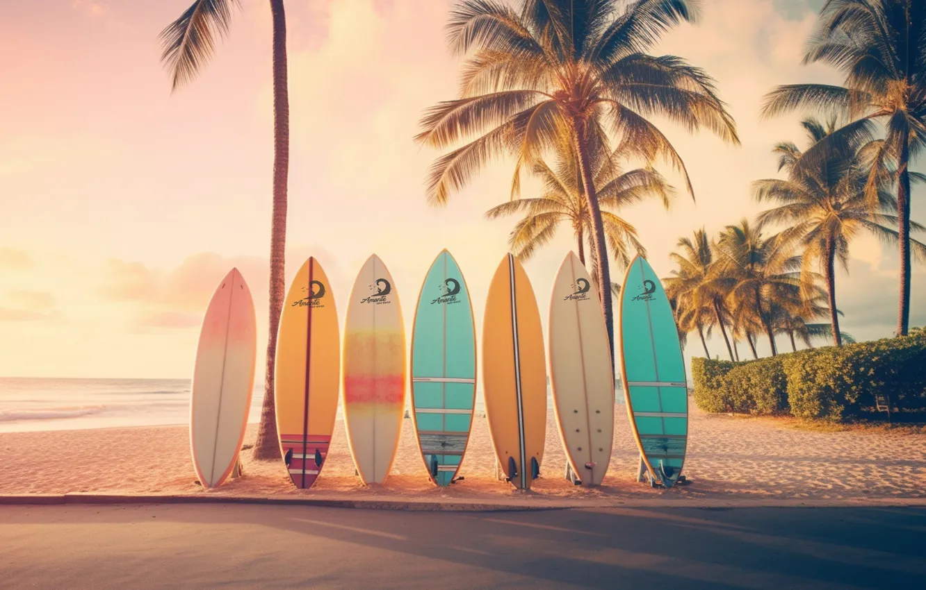 Photo wallpaper Praia, LOVER, Prancha, coqueiros