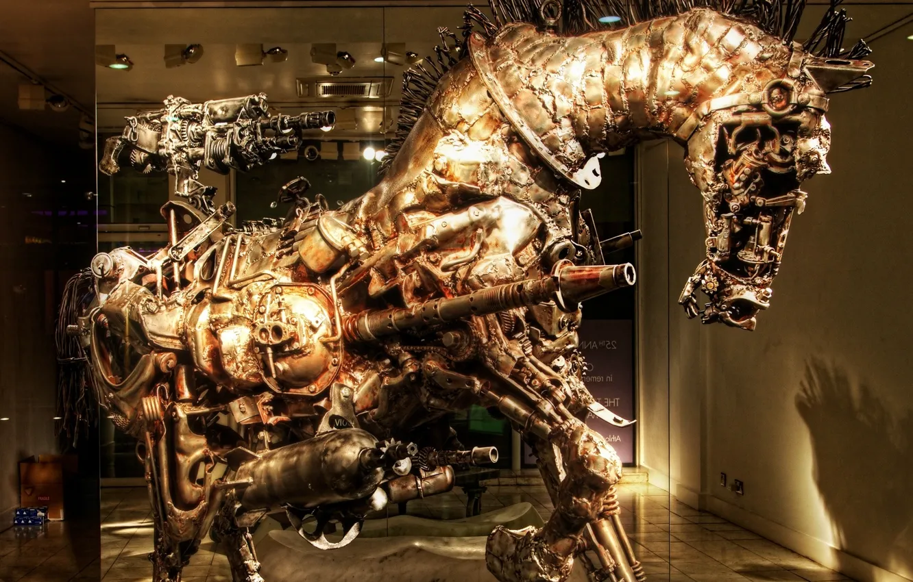 Photo wallpaper horse, steampunk sculpture, work of art