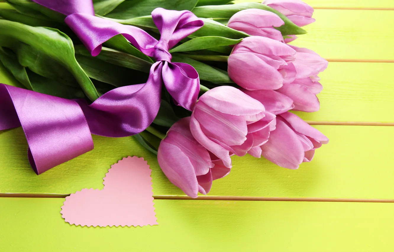 Photo wallpaper flowers, bouquet, tulips, pink, wood, pink, flowers, beautiful