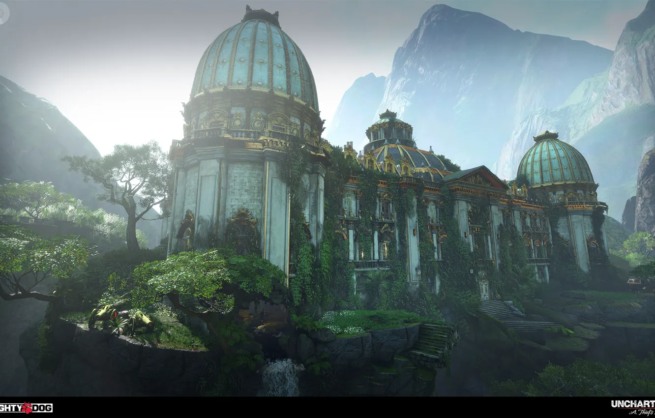 Photo wallpaper mountains, open, building, Uncharted 4, Averys Palace