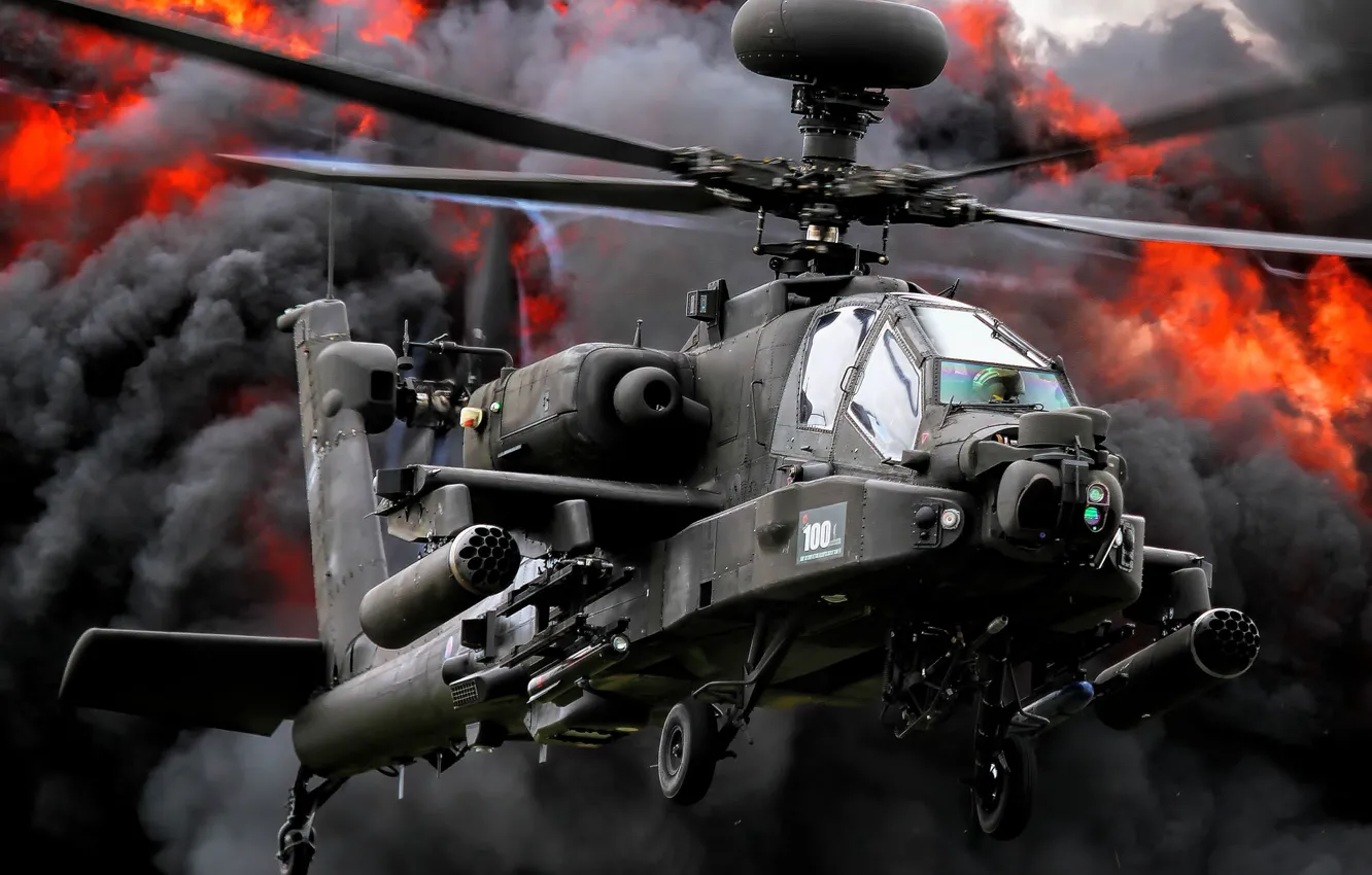 Photo wallpaper smoke, helicopter, Apache, shock, AH-64, main, "Apache"