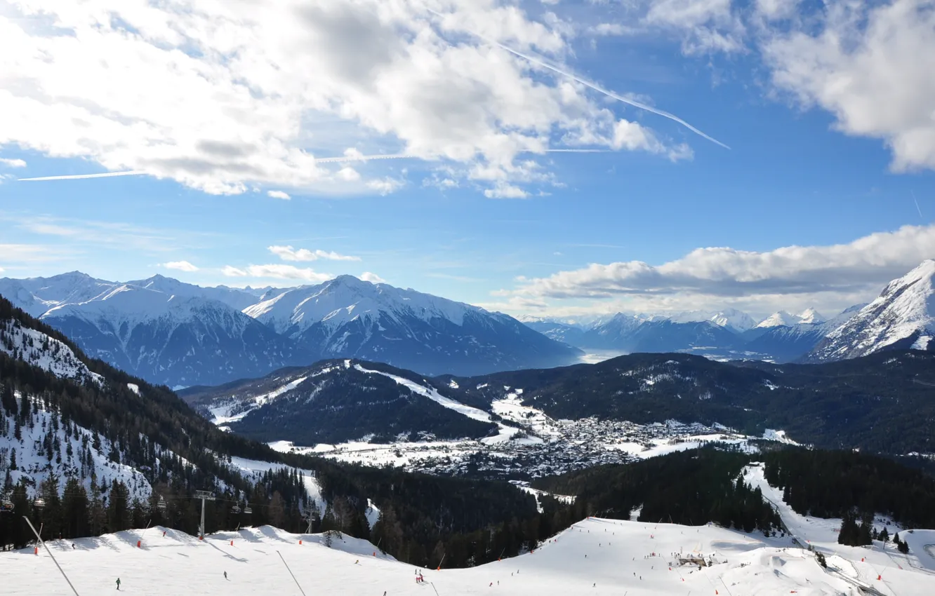 Photo wallpaper snow, mountains, the city, Austria, mountains, snow, Austria, Tyrol