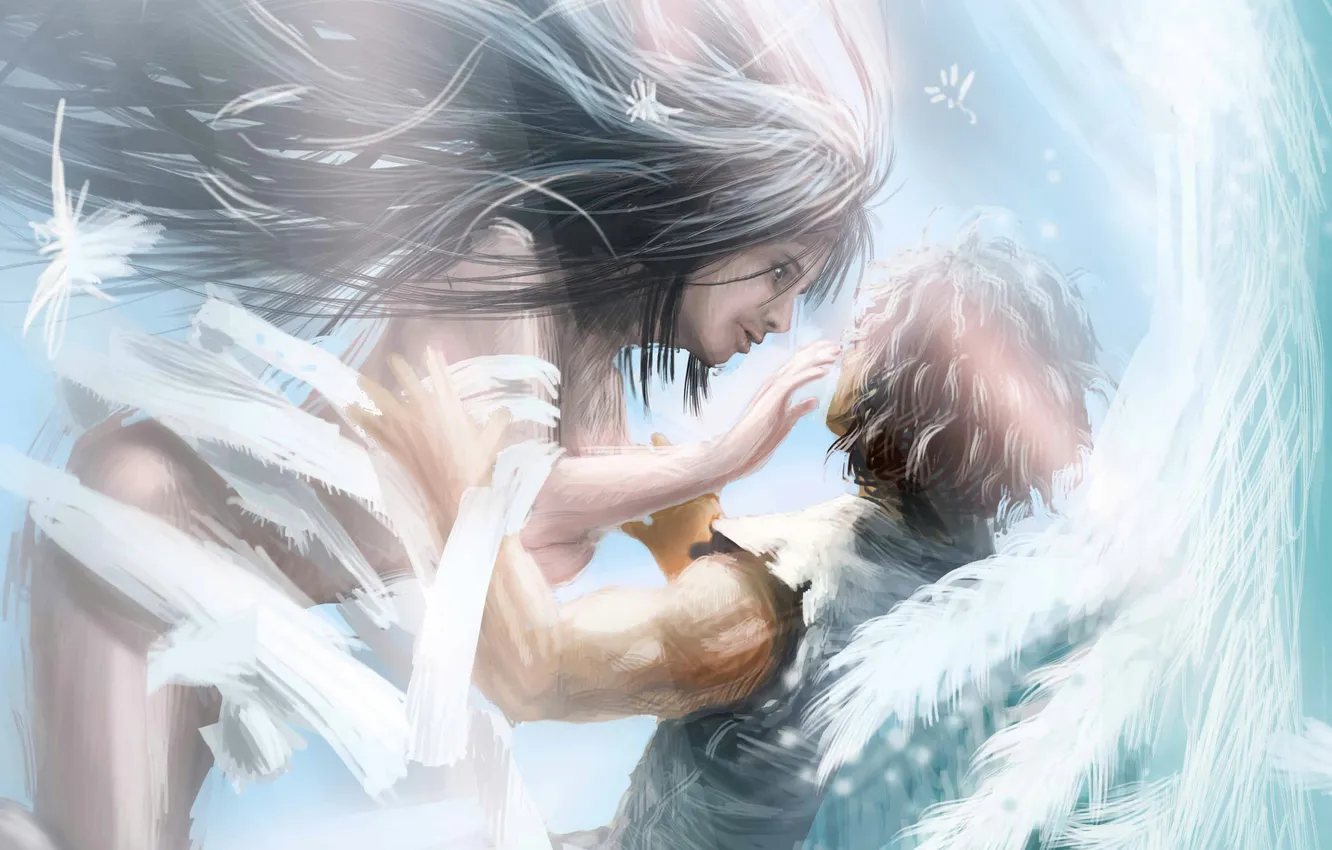 Photo wallpaper girl, wings, angel, guy