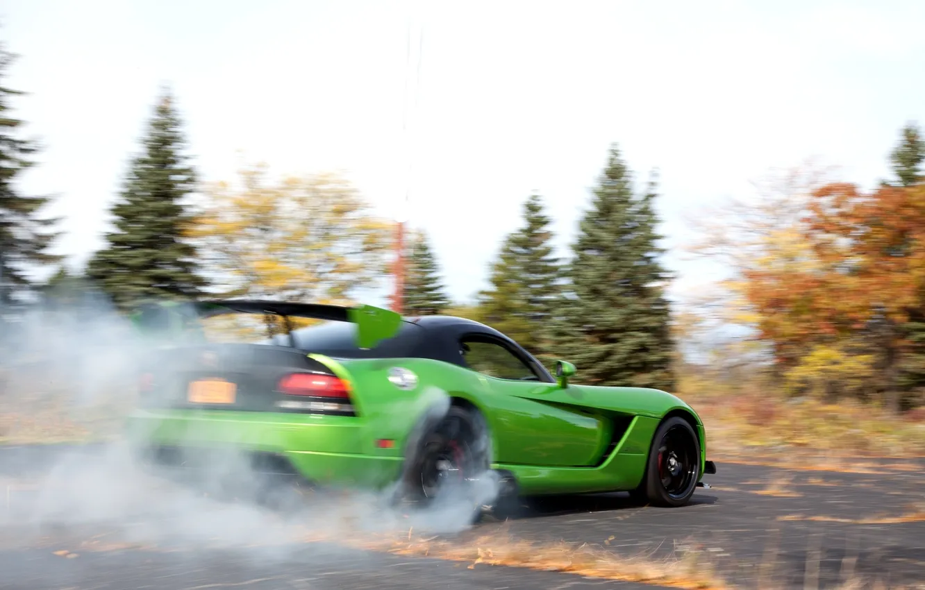 Photo wallpaper green, smoke, green, Dodge, Viper, Dodge, Viper, rear view