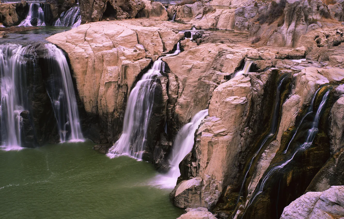 Photo wallpaper stones, waterfall, landscape, mountain river