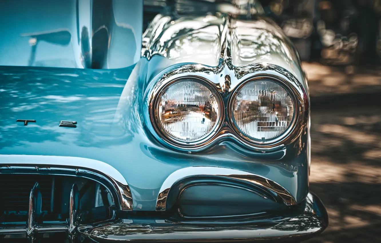 Photo wallpaper Corvette, Chevrolet, light, vintage car, radiator grille