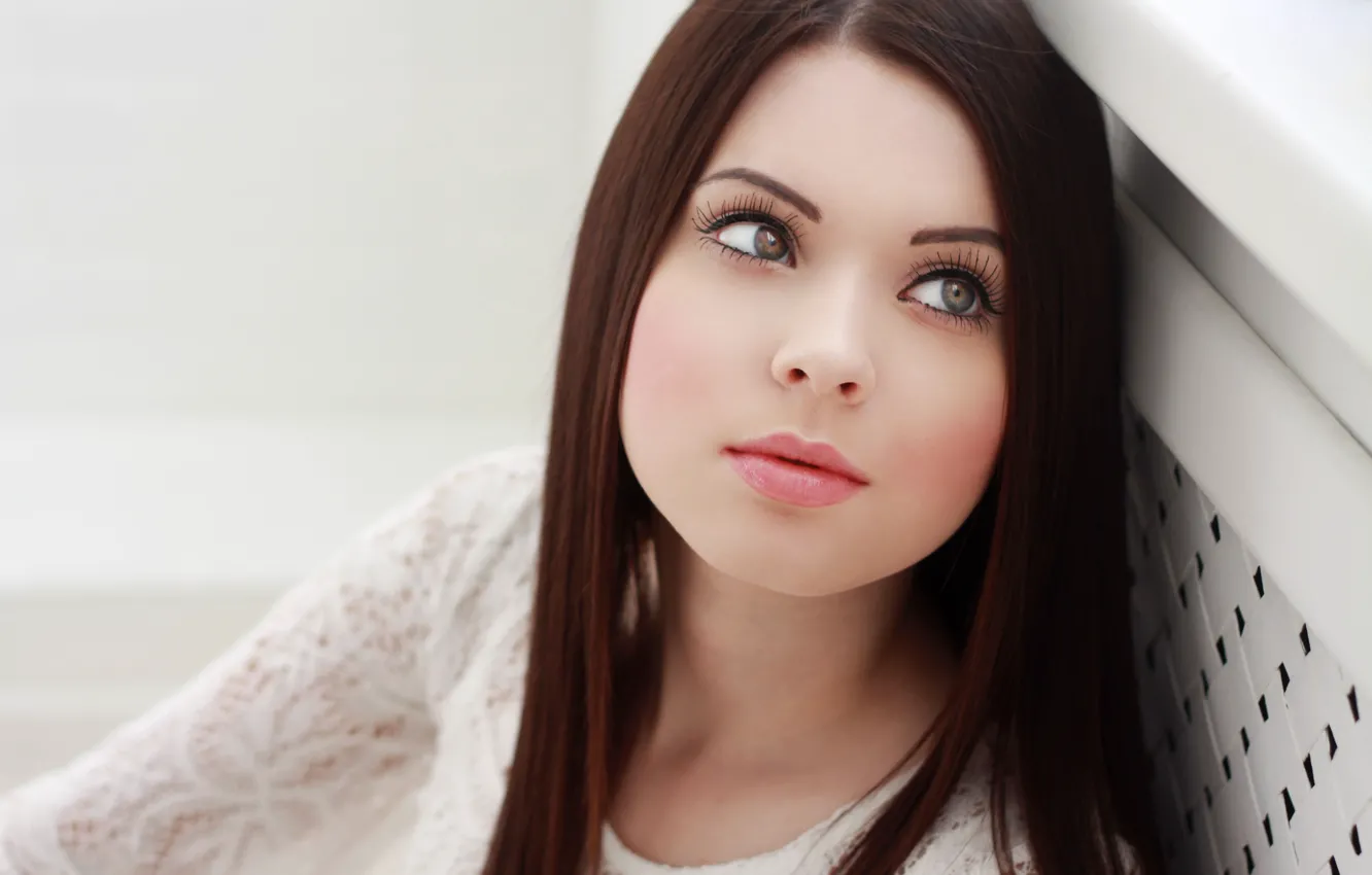 Photo wallpaper eyes, girl, face, green, eyelashes, model, hair, beautiful