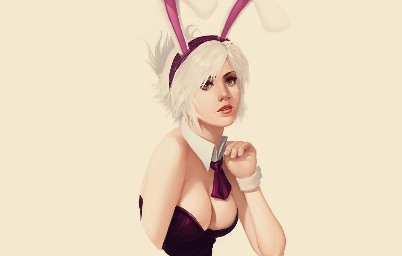 Photo wallpaper girl, minimalism, tie, neckline, ears, League of Legends, LoL, Riven