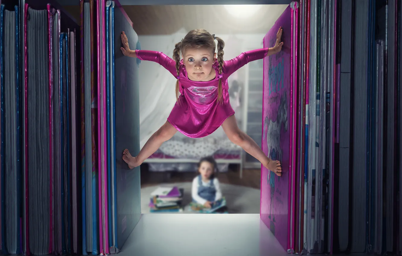 Photo wallpaper books, humor, girl, little, Supergirl