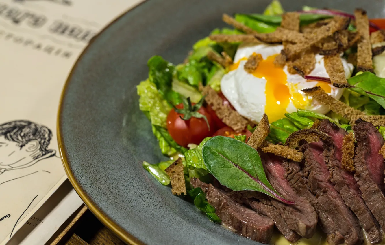 Photo wallpaper eggs, meat, tomatoes, splp