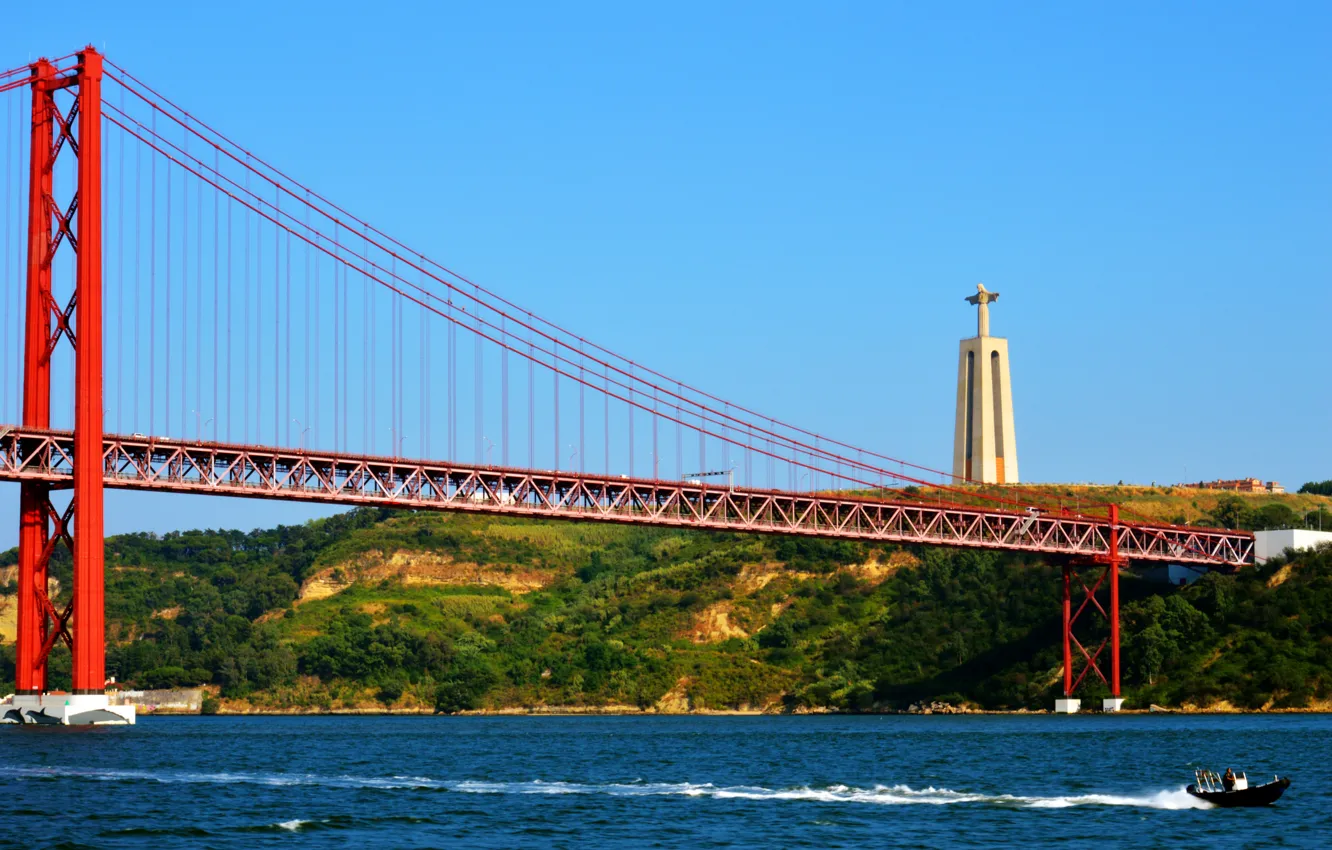 Photo wallpaper bridge, statue, Portugal, Lisbon