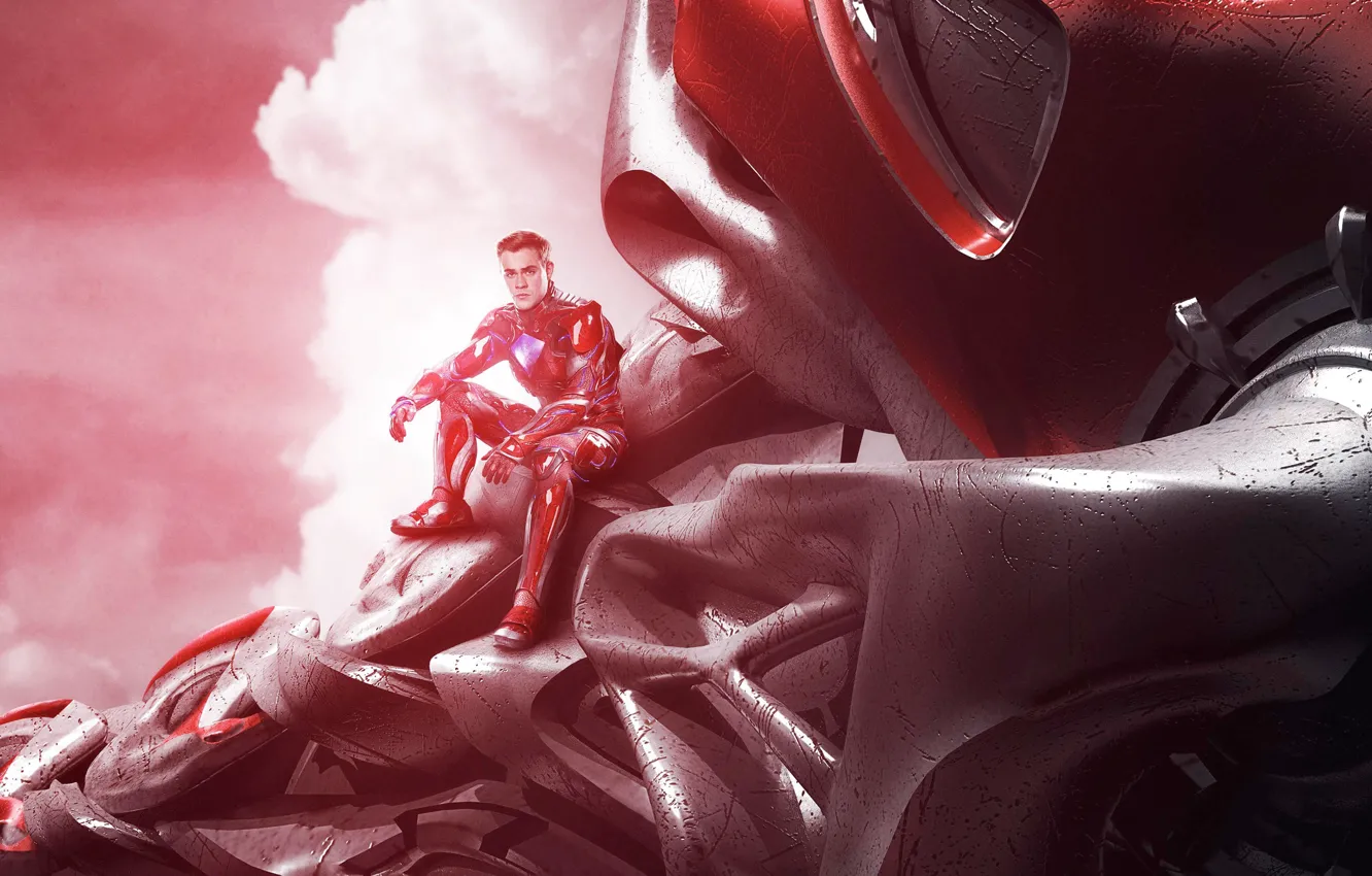 Photo wallpaper cinema, wallpaper, red, robot, sky, cloud, power, man