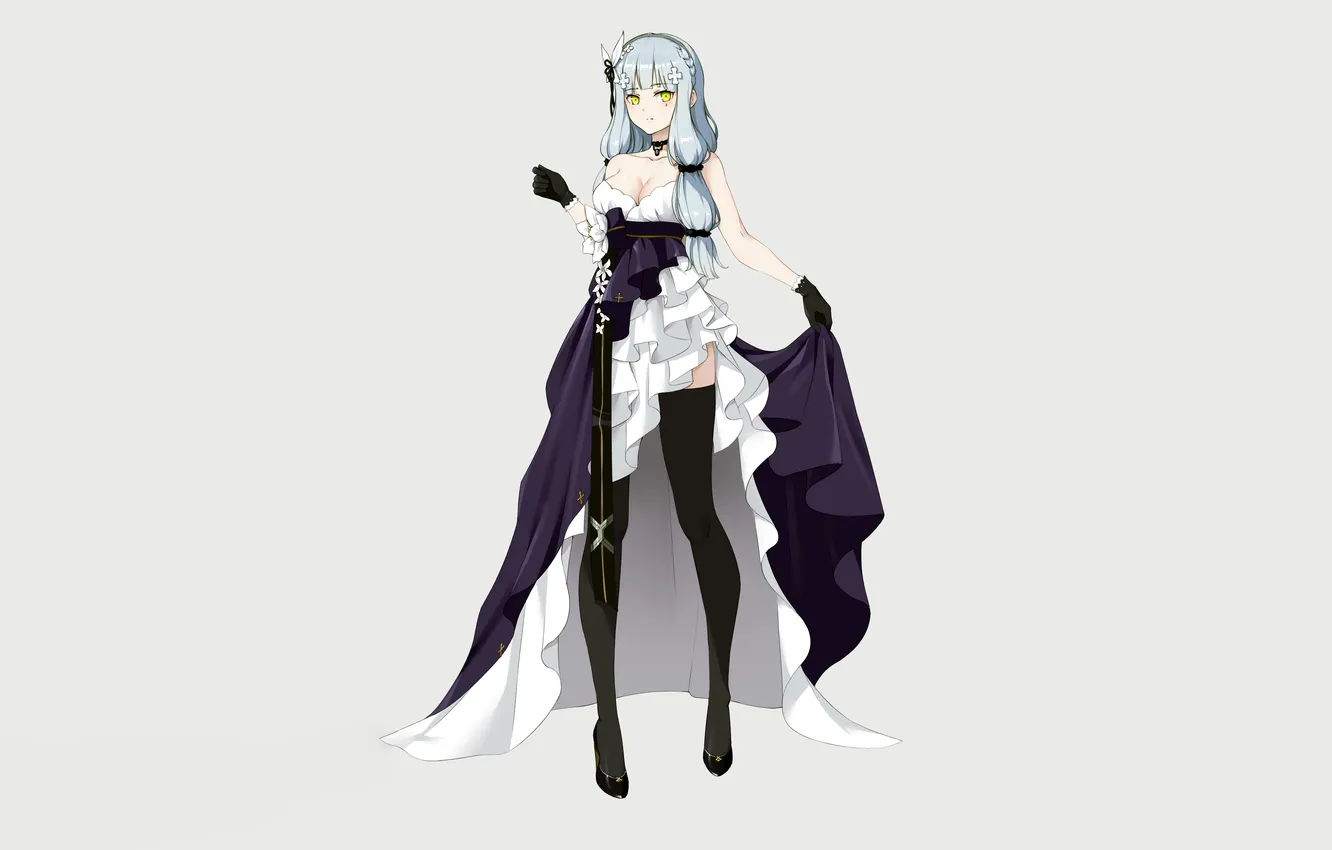 Photo wallpaper girl, sexy, cleavage, thighhighs, green eyes, long hair, dress, legs