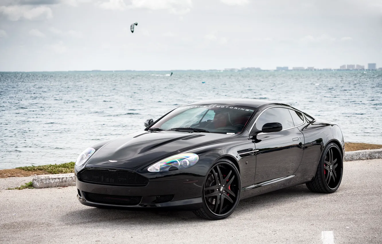 Photo wallpaper Aston Martin, wheels, DB9, black, Forgiato