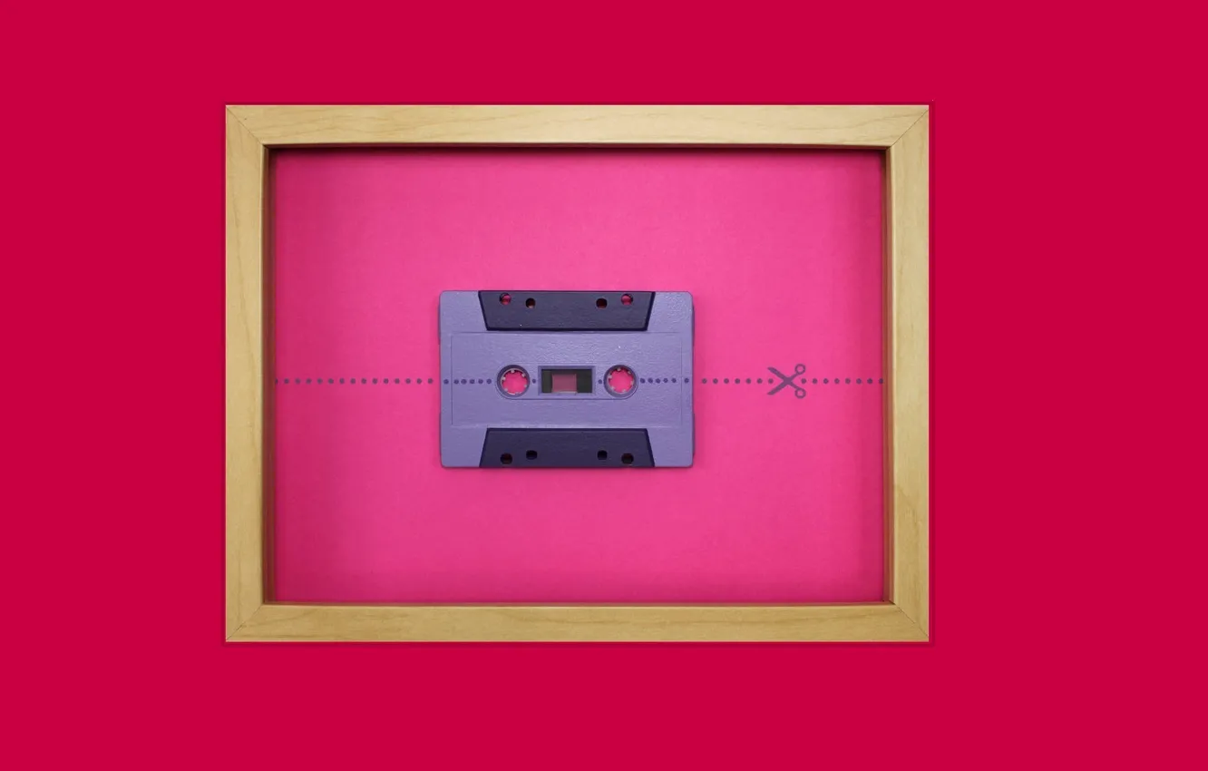 Photo wallpaper retro, glamour, frame, pink, audio cassette