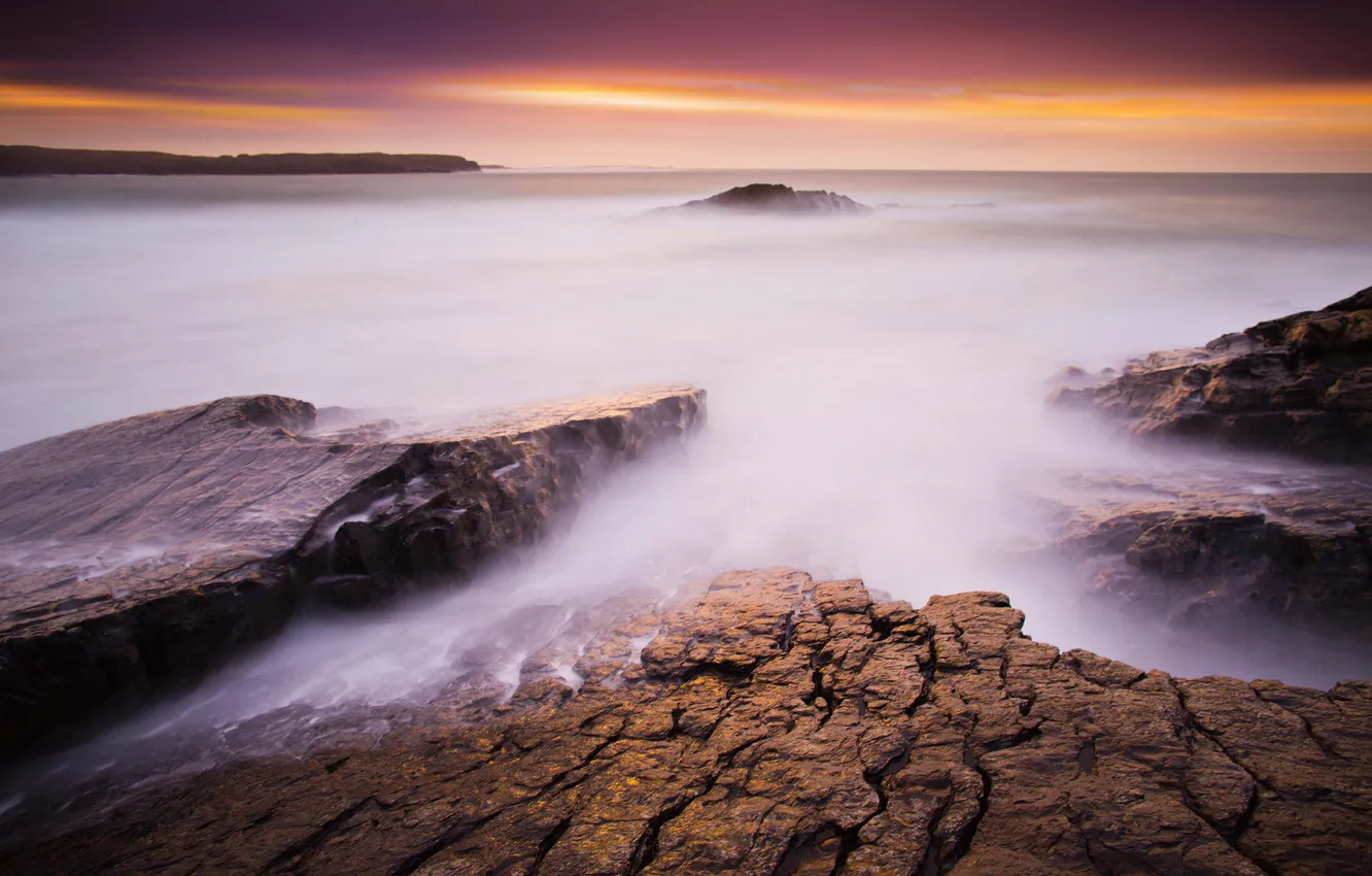 Photo wallpaper sea, sunset, stones