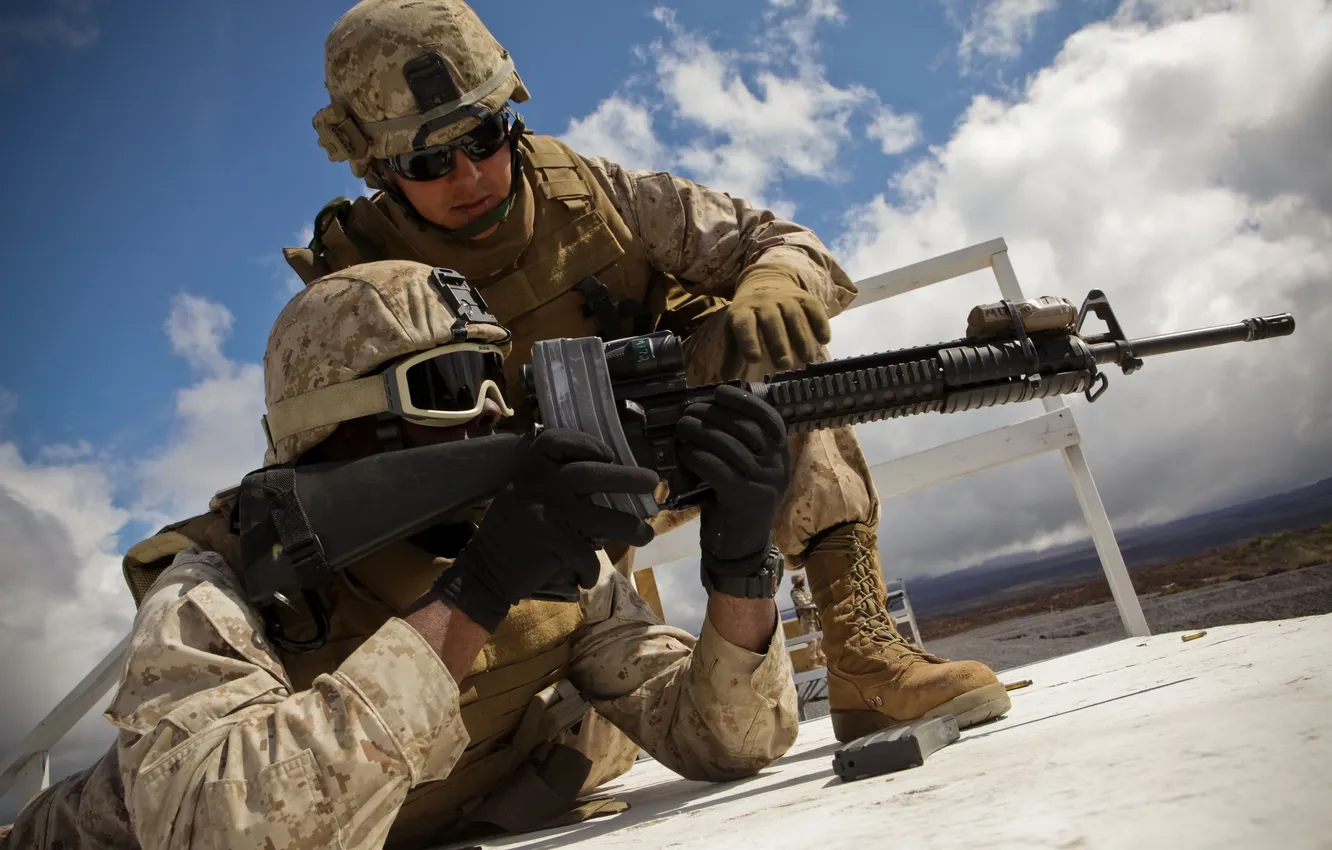 Photo wallpaper the sky, soldiers, machine, blue color