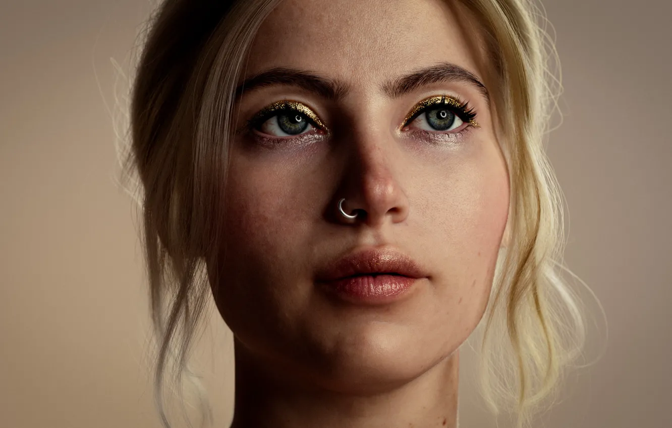 Photo wallpaper girl, graphics, piercing, blonde, beauty