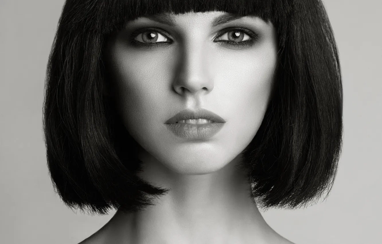 Photo wallpaper eyes, look, girl, brunette, black and white, Kare