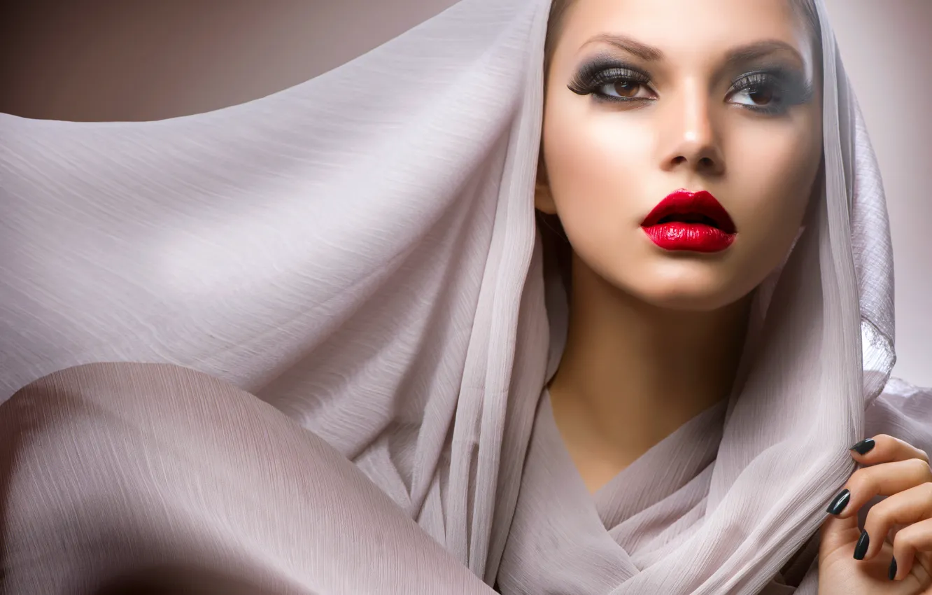 Photo wallpaper eyes, girl, red, face, lips