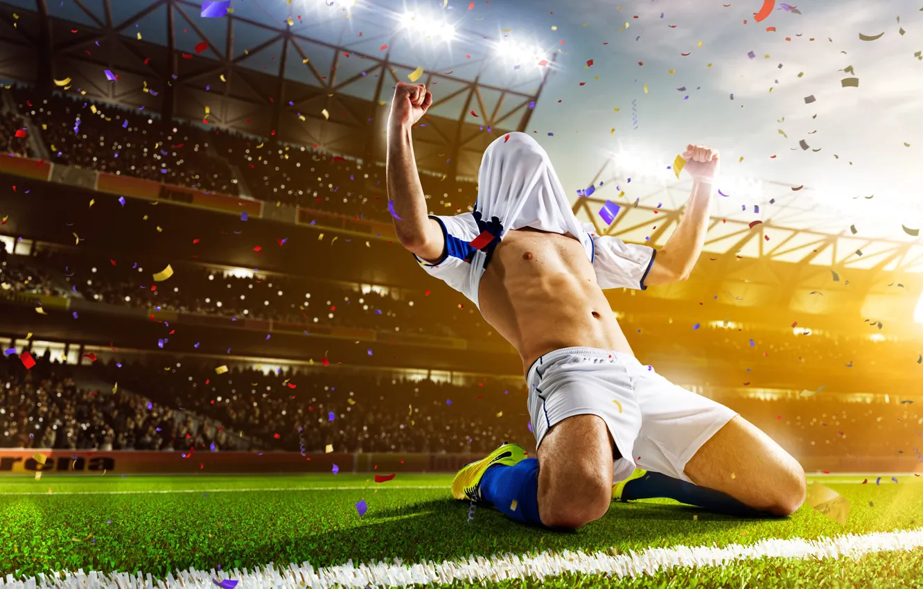 Photo wallpaper lights, football, victory, the game, t-shirt, athlete, male, player