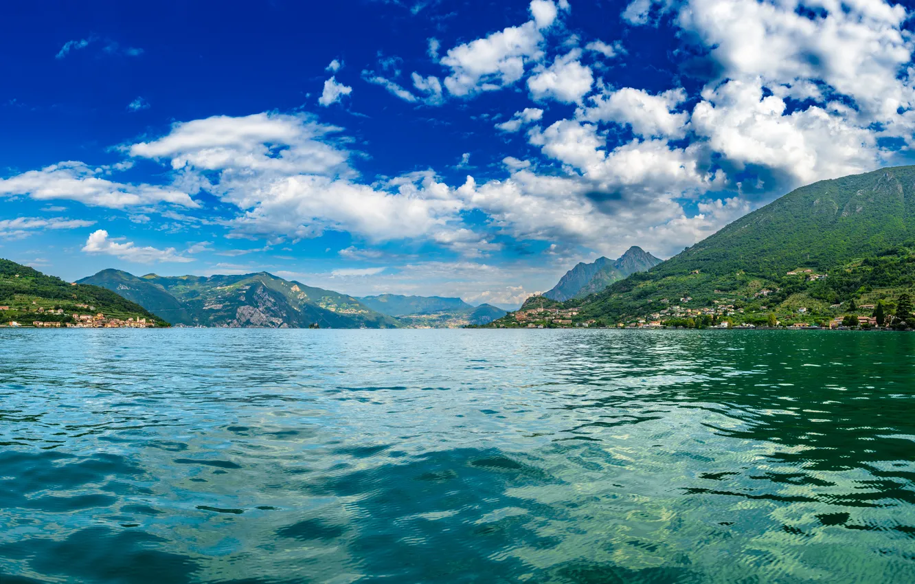 Photo wallpaper clouds, mountains, lake, Italy, Lago d'iseo