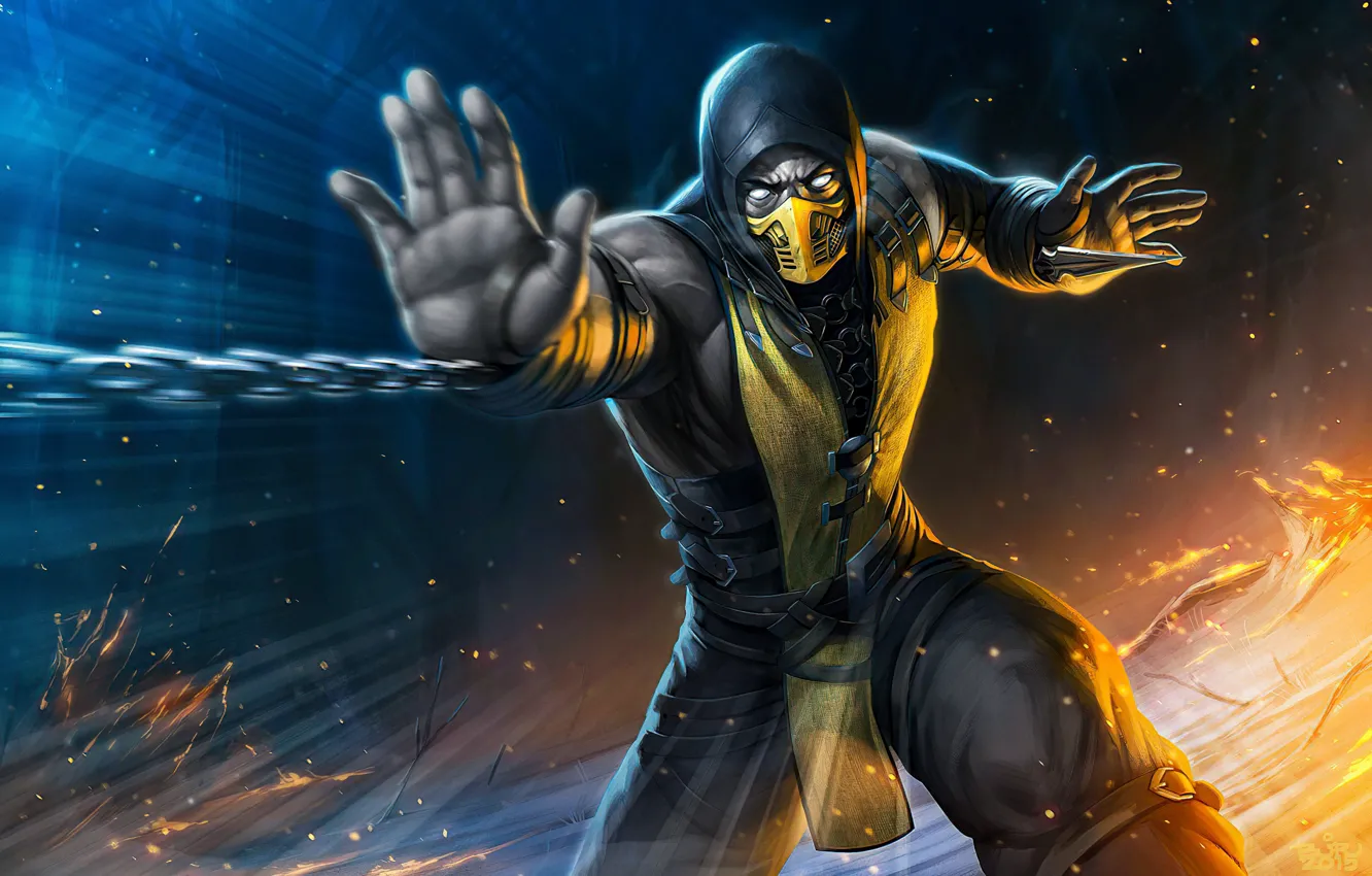 Photo wallpaper games, Mortal Kombat, Scorpion, video games, figher
