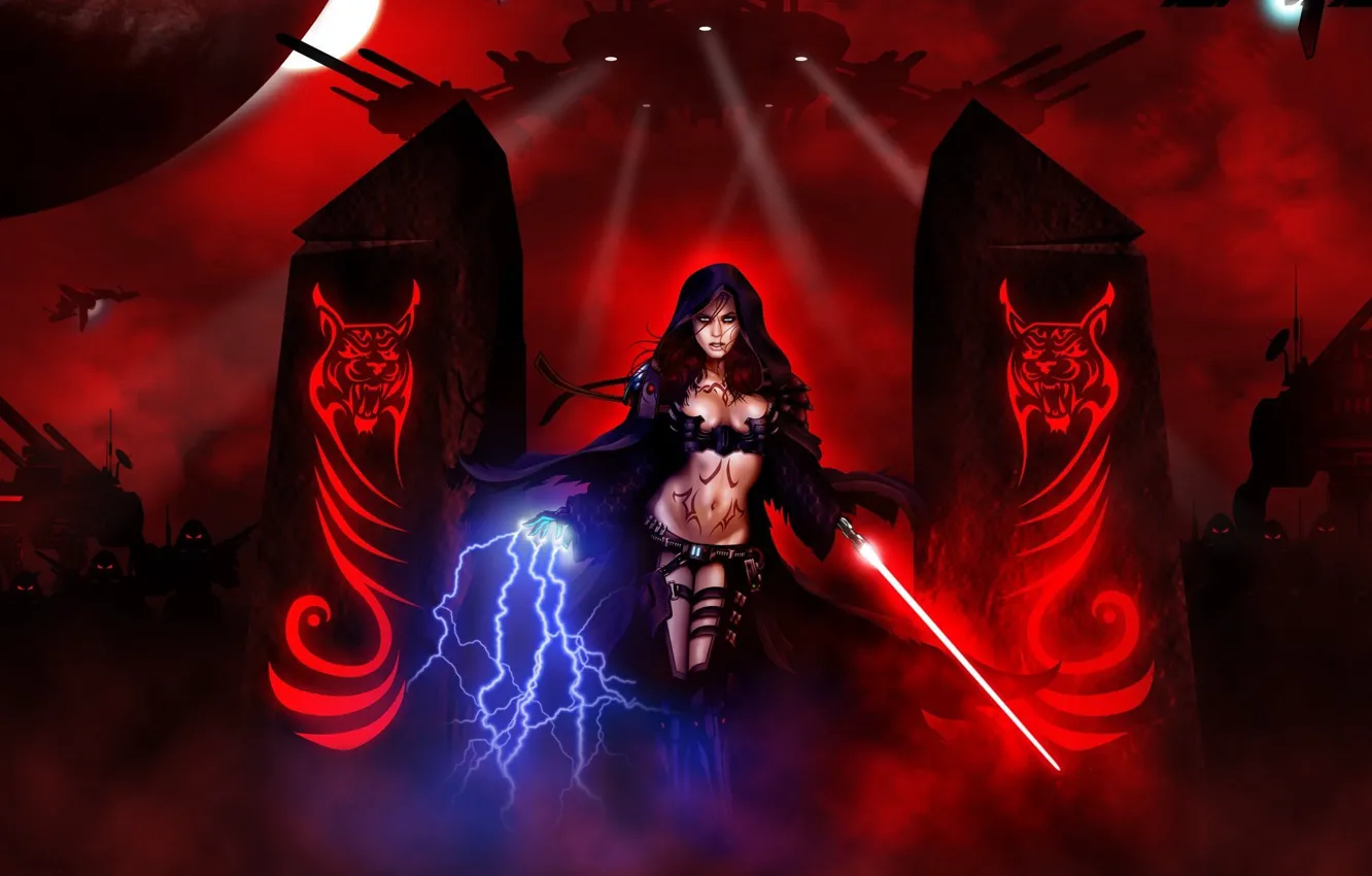 Photo wallpaper girl, weapons, Star Wars, art, columns, symbol, star wars