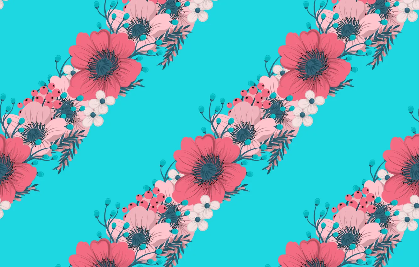 Photo wallpaper flowers, background, blue, texture, Pink, Red, Blue, flowers
